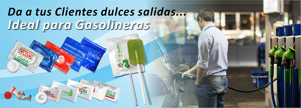 Dulces publicitarios para gasolineras.