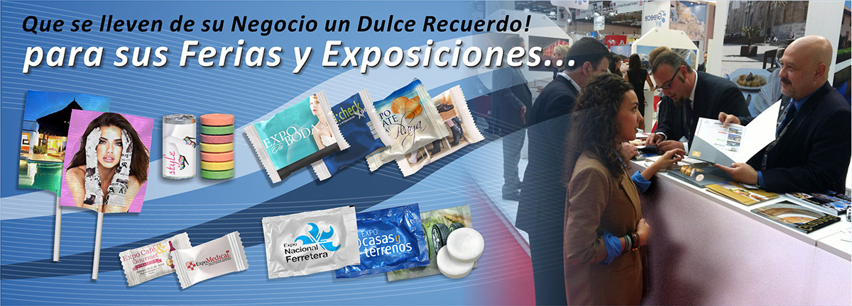 Dulces publicitarios para exposiciones.
